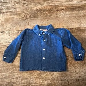 Boys Blue Denim Look Button Down Shirt